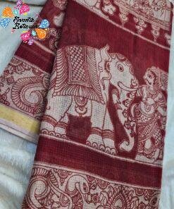 Maroon and Beige Premium Kotta Cotton Kalamkari Saree