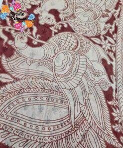 Deep Maroon and Beige Premium Kotta Cotton Kalamkari Saree