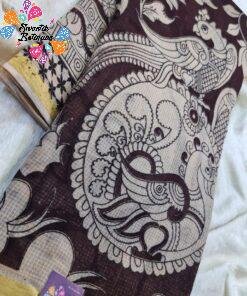 Chocolate Brown and Beige Premium Kotta Cotton Kalamkari Saree Chocolate Brown and Beige Premium Kotta Cotton Kalamkari Saree