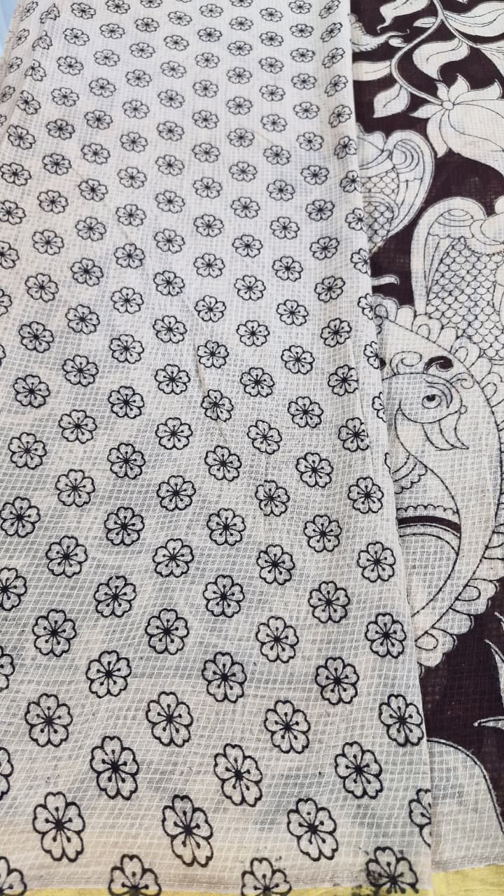 Chocolate Brown and Beige Premium Kotta Cotton Kalamkari Saree Chocolate Brown and Beige Premium Kotta Cotton Kalamkari Saree - Image 7