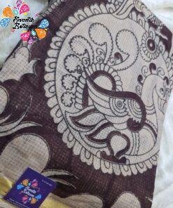 Chocolate Brown and Beige Premium Kotta Cotton Kalamkari Saree