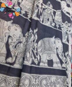 Black and Beige Premium Kotta Cotton Kalamkari Saree