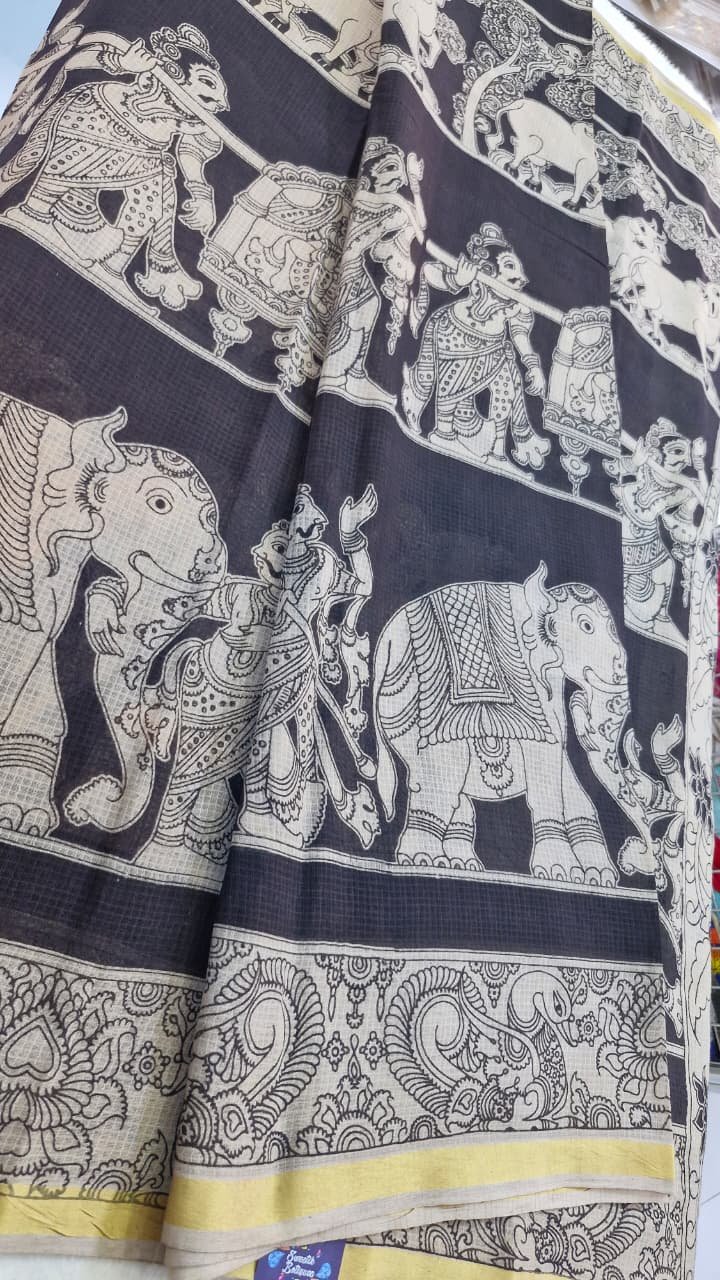 Black and Beige Premium Kotta Cotton Kalamkari Saree Black and Beige Premium Kotta Cotton Kalamkari Saree - Image 4