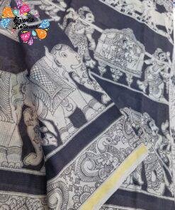 Black and Beige Premium Kotta Cotton Kalamkari Saree Black and Beige Premium Kotta Cotton Kalamkari Saree