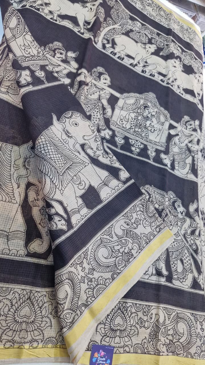 Black and Beige Premium Kotta Cotton Kalamkari Saree Black and Beige Premium Kotta Cotton Kalamkari Saree - Image 2