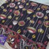 Deep Charcoal Black and Brick Red Premium Kotta Cotton Kalamkari Saree