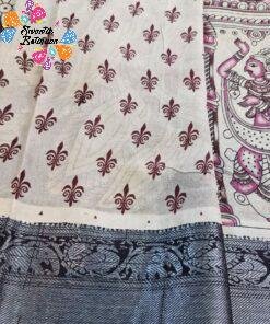 Deep Wine and Beige Kalamkari Silk Saree With Kanchi Border