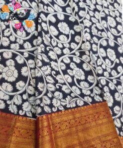 Charcoal Black and Beige Premium Kotta Cotton Kalamkari Saree Charcoal Black and Beige Premium Kotta Cotton Kalamkari Saree