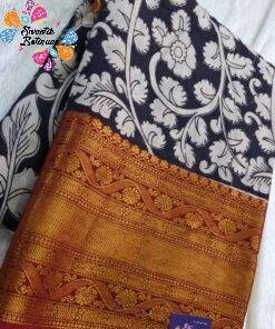 Charcoal Black and Beige Premium Kotta Cotton Kalamkari Saree