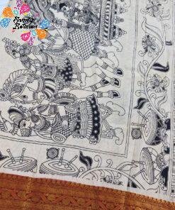 Charcoal Black and Beige Premium Kotta Cotton Kalamkari Saree Charcoal Black and Beige Premium Kotta Cotton Kalamkari Saree