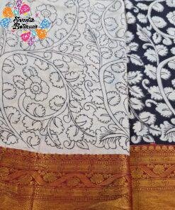 Charcoal Black and Beige Premium Kotta Cotton Kalamkari Saree Charcoal Black and Beige Premium Kotta Cotton Kalamkari Saree