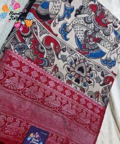 Off-white and Deep Red Premium Kotta Cotton Kalamkari Saree