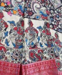 Black and White Kalamkari Silk Saree With Kanchi Border Black and White Kalamkari Silk Saree With Kanchi Border