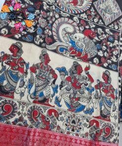 Black and White Kalamkari Silk Saree With Kanchi Border Black and White Kalamkari Silk Saree With Kanchi Border