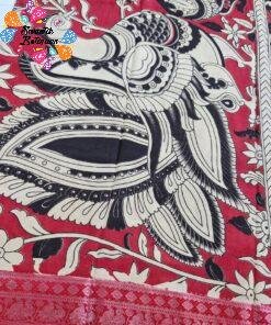 Black and White Kalamkari Silk Saree With Kanchi Border