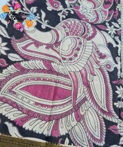 Off-white and Floral Designer Rose Pink With Yellow Kalamkari Silk Saree With Kanchi Border