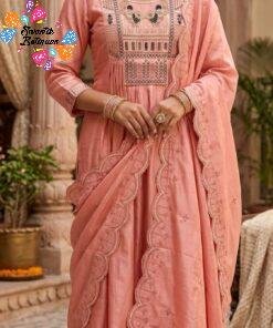 Dusty Peach Premium Bird Designer Embroidery Neck work Ready-Made Shalwar Suit