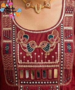 Deep Wine Red Premium Bird Designer Embroidery Neck work Ready-Made Shalwar Suit Deep Wine Red Premium Bird Designer Embroidery Neck work Ready-Made Shalwar Suit