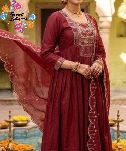 Deep Wine Red Premium Bird Designer Embroidery Neck work Ready-Made Shalwar Suit Deep Wine Red Premium Bird Designer Embroidery Neck work Ready-Made Shalwar Suit