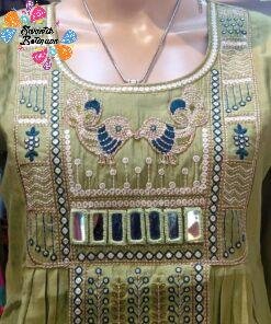 Olive Green Premium Bird Designer Embroidery Neck work Ready-Made Shalwar Suit Olive Green Premium Bird Designer Embroidery Neck work Ready-Made Shalwar Suit