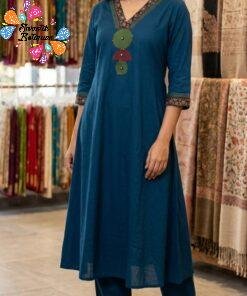 Mirror Designer Rich Teal Blue and Green Premium Dabu Cotton Co-ord Set