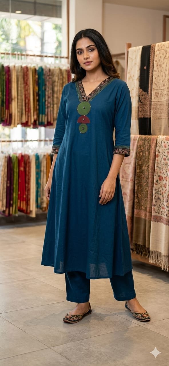 Mirror Designer Rich Teal Blue and Green Premium Dabu Cotton Co-ord Set Mirror Designer Rich Teal Blue and Green Premium Dabu Cotton Co-ord Set