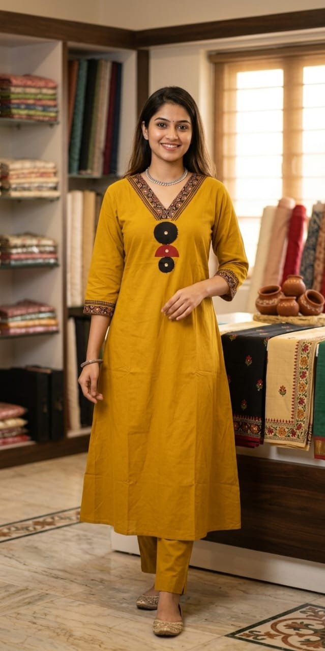 Mirror Designer Rich Mustard and Maroon Premium Dabu Cotton Co-ord Set Mirror Designer Rich Mustard and Maroon Premium Dabu Cotton Co-ord Set - Image 4