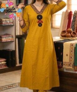 Mirror Designer Rich Mustard and Maroon Premium Dabu Cotton Co-ord Set