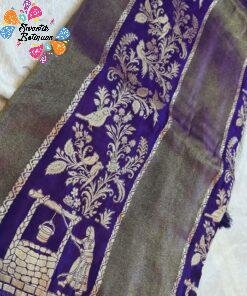 Alternative view of Royal Purple with Vintage Gold Weave Premium Banarasi Semi Silk Saree