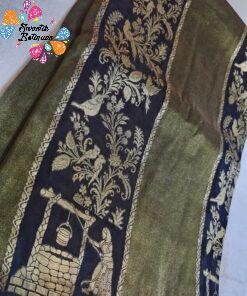 Welcome Swastik Boutiques, Sri Lanka Alternative view of Black with Vintage Gold Weave Premium Banarasi Semi Silk Saree