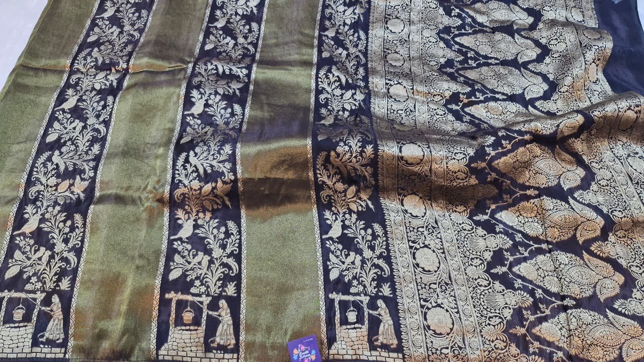 Black with Vintage Gold Weave Premium Banarasi Semi Silk Saree Black with Vintage Gold Weave Premium Banarasi Semi Silk Saree - Image 9