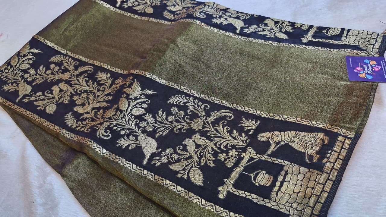 Black with Vintage Gold Weave Premium Banarasi Semi Silk Saree Black with Vintage Gold Weave Premium Banarasi Semi Silk Saree - Image 3
