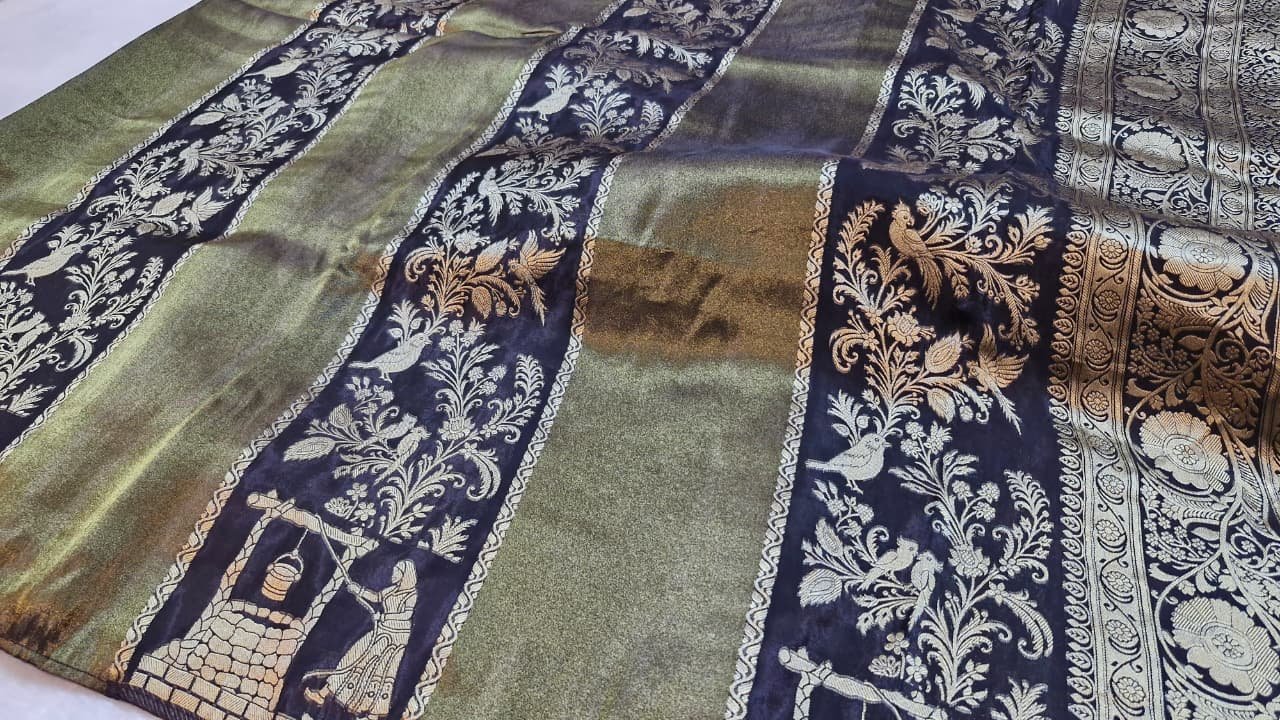Black with Vintage Gold Weave Premium Banarasi Semi Silk Saree Black with Vintage Gold Weave Premium Banarasi Semi Silk Saree - Image 6