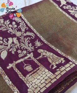 Alternative view of Deep Plum Purple with Vintage Gold Weave Premium Banarasi Semi Silk Saree