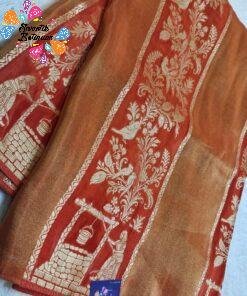 Burnt Copper Orange with Vintage Gold Weave Premium Banarasi Semi Silk Saree Burnt Copper Orange with Vintage Gold Weave Premium Banarasi Semi Silk Saree