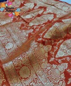 Burnt Copper Orange with Vintage Gold Weave Premium Banarasi Semi Silk Saree Burnt Copper Orange with Vintage Gold Weave Premium Banarasi Semi Silk Saree