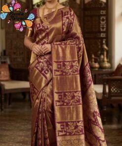 Deep Plum Purple with Vintage Gold Weave Premium Banarasi Semi Silk Saree