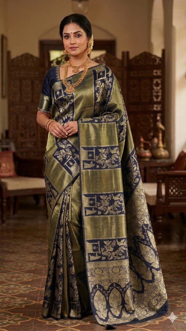 Black with Vintage Gold Weave Premium Banarasi Semi Silk Saree Black with Vintage Gold Weave Premium Banarasi Semi Silk Saree