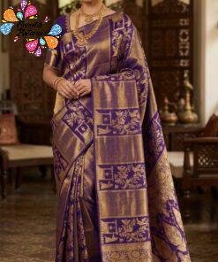 Royal Purple with Vintage Gold Weave Premium Banarasi Semi Silk Saree