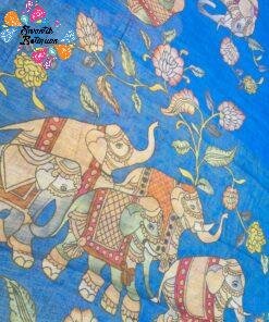 Welcome Swastik Boutiques, Sri Lanka Alternative view of Royal Blue Elephant Designer Premium Linen Cotton Saree