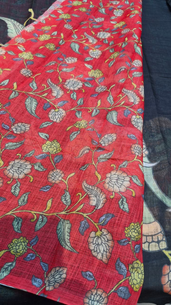 Black Elephant Designer Premium Linen Cotton Saree Black Elephant Designer Premium Linen Cotton Saree - Image 6