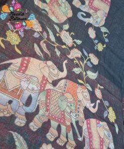 Deep Coffee Brown Elephant Designer Premium Linen Cotton Saree Deep Coffee Brown Elephant Designer Premium Linen Cotton Saree