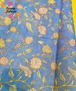 Royal Blue Elephant Designer Premium Linen Cotton Saree