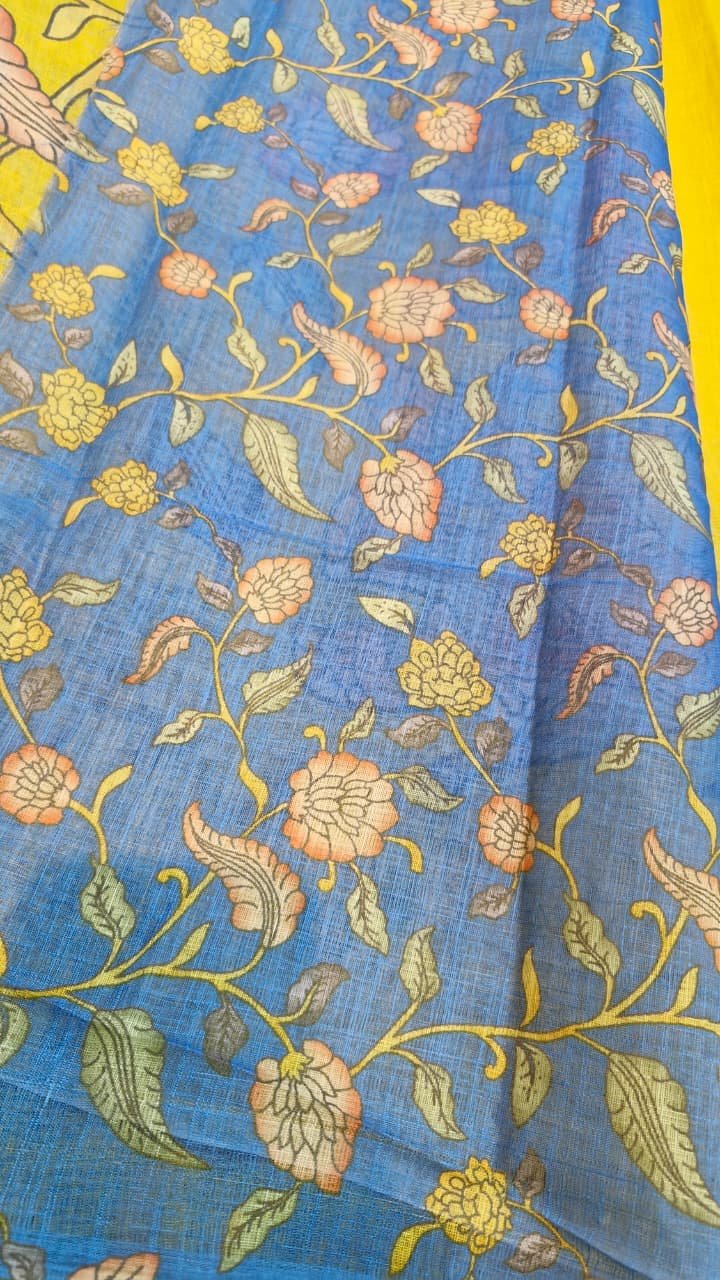 Royal Blue Elephant Designer Premium Linen Cotton Saree Royal Blue Elephant Designer Premium Linen Cotton Saree - Image 3