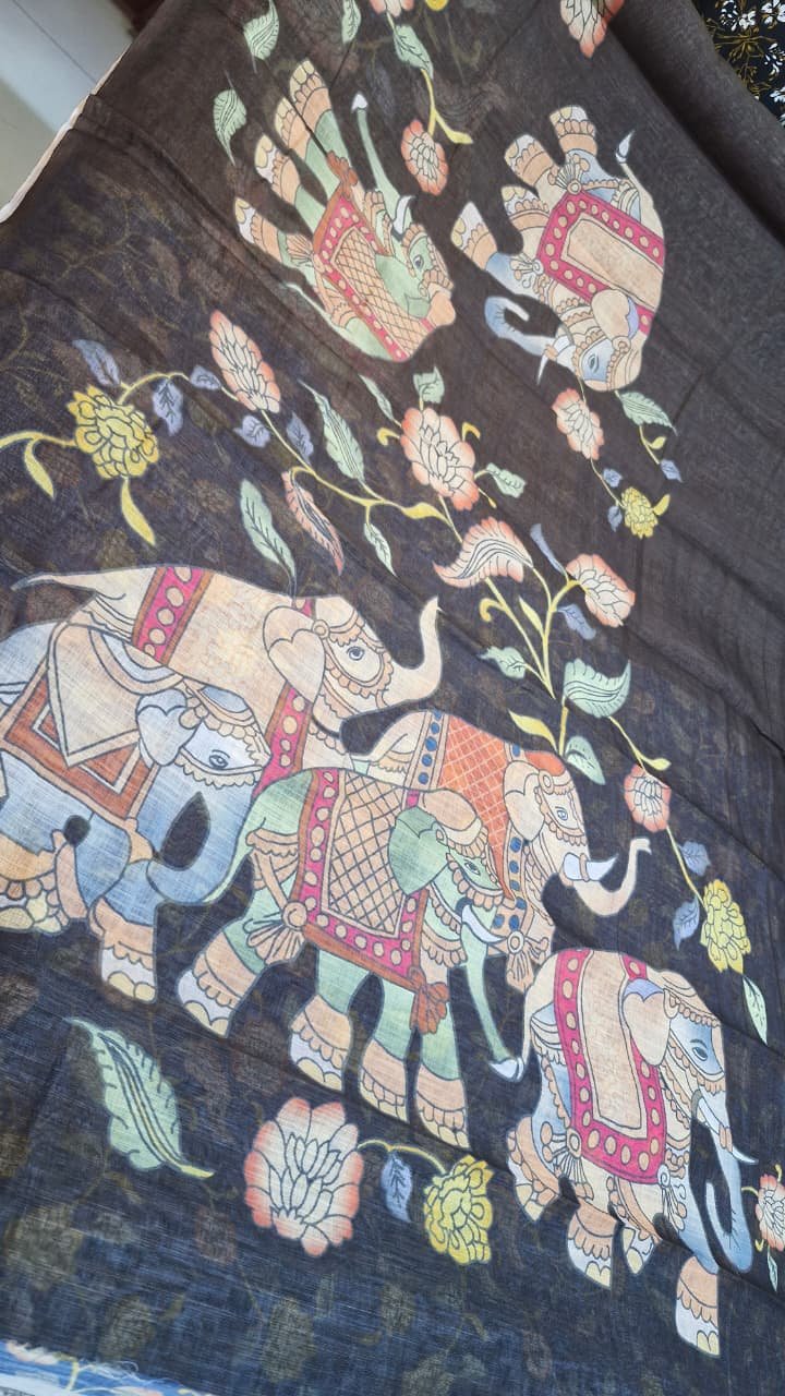 Black Elephant Designer Premium Linen Cotton Saree Black Elephant Designer Premium Linen Cotton Saree - Image 5