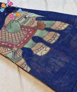 Alternative view of Indigo Blue Elephant Designer Premium Linen  Cotton Saree