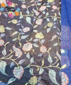 Indigo Blue Elephant Designer Premium Linen Cotton Saree