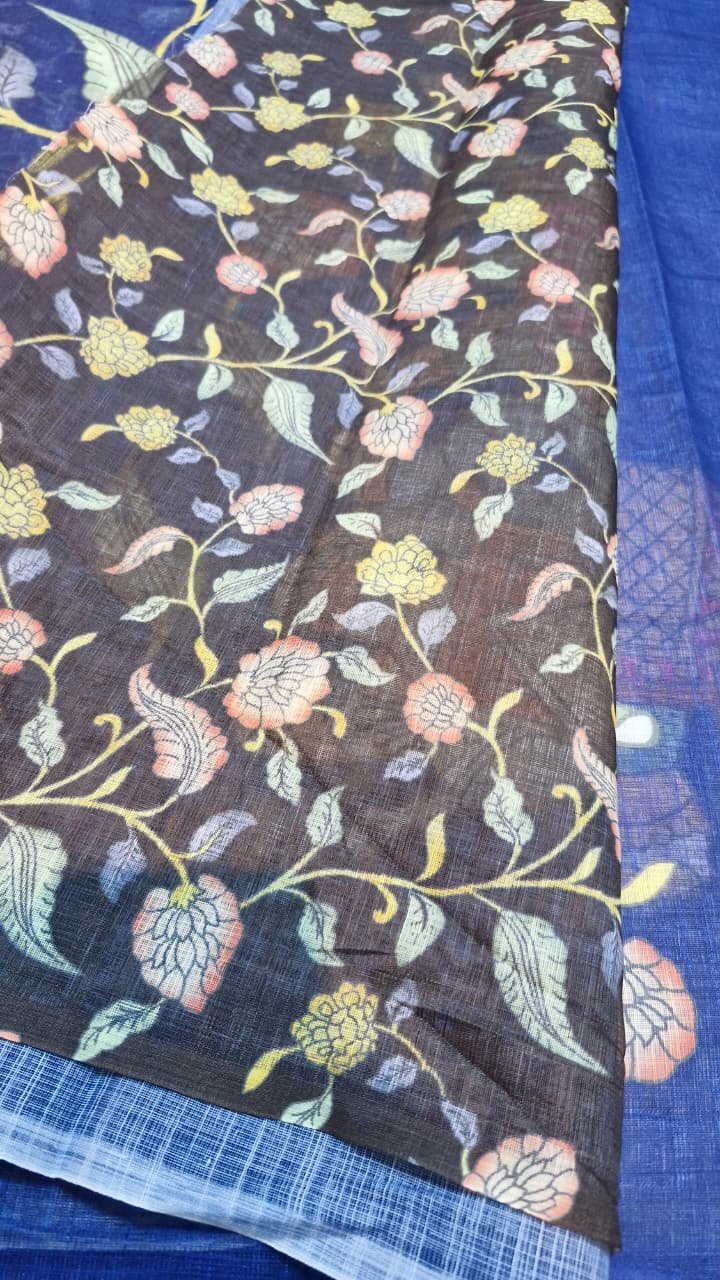 Indigo Blue Elephant Designer Premium Linen Cotton Saree Indigo Blue Elephant Designer Premium Linen Cotton Saree - Image 8