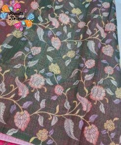 Deep Coffee Brown Elephant Designer Premium Linen Cotton Saree Deep Coffee Brown Elephant Designer Premium Linen Cotton Saree