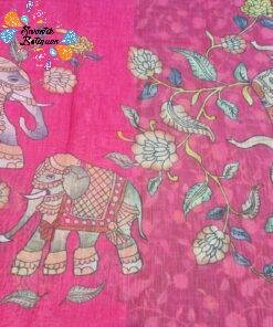 Deep Rani Pink Elephant Designer Premium Linen Cotton Saree Deep Rani Pink Elephant Designer Premium Linen Cotton Saree